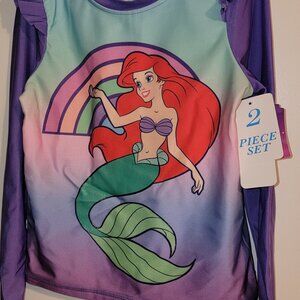 NWT Disney Ariel | Rash Guard Swimsuit | 2 pc Set UPF 50+ Girls Little Mermaid